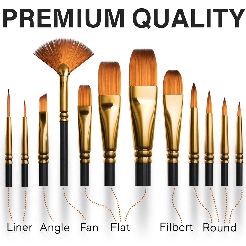 Professional Artist Paint Brush Set of 12 - Acrylic Painting Brushes Kit