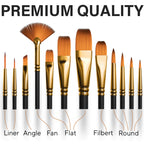Professional Artist Paint Brush Set of 12 - Acrylic Painting Brushes Kit