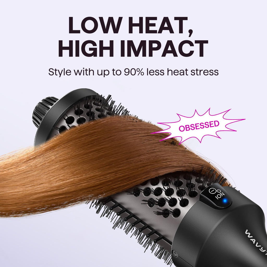 Wavytalk Thermal Brush Blowout Boost Grande 1.77″ Big Bouncy Blowout Waves | Negative Ion Technology, Tourmaline Ceramic, 5 Temperature Settings Dual Voltage, Less Damage, Black
