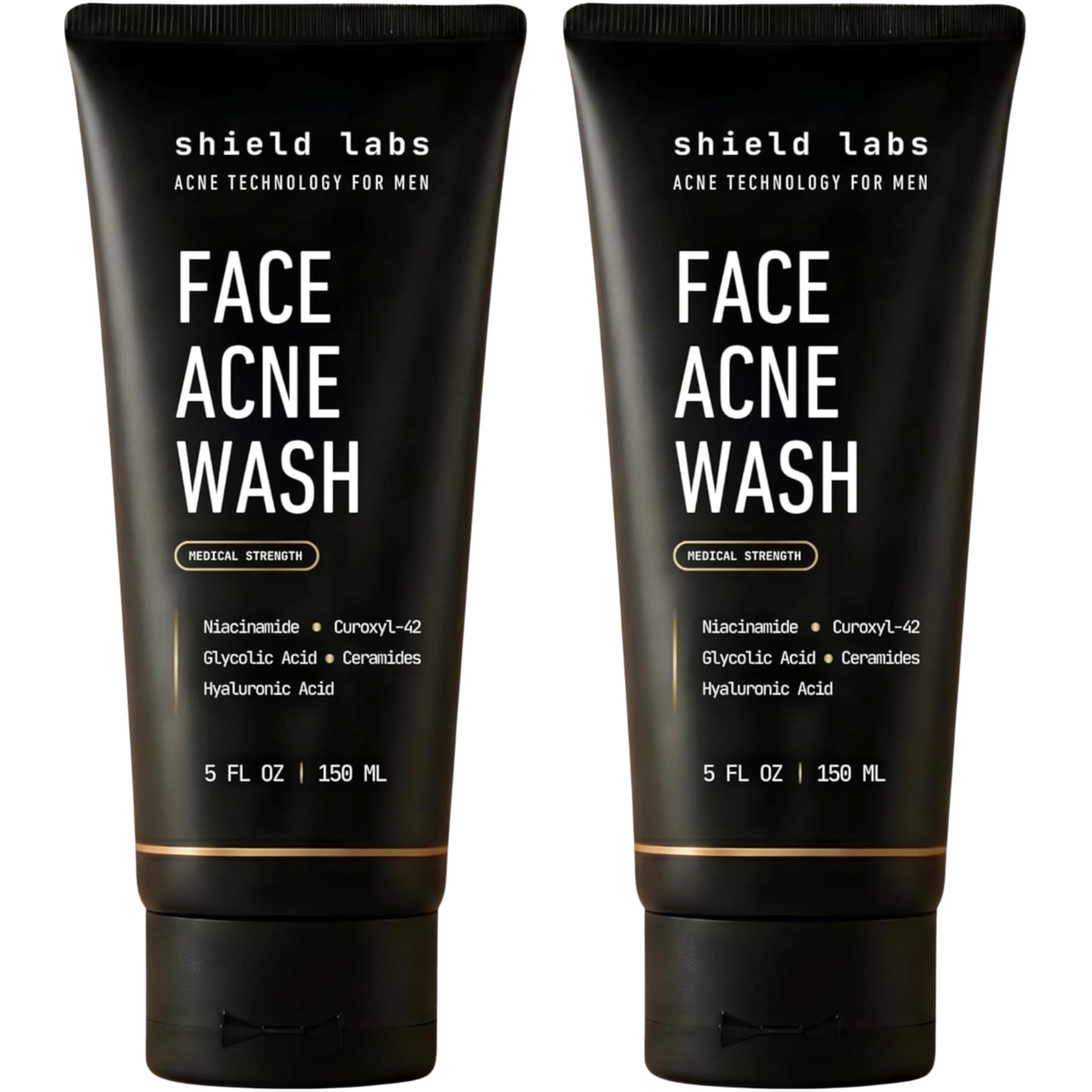 Shield Face Acne Wash for Men and Boys, Curoxyl-42 Face Wash to Clear, Treat, and Prevent Acne, Gentle formula with Niacinamide, Hyaluronic Acid, and Ceramides, Unscented, 5.1 oz, Pack of 1