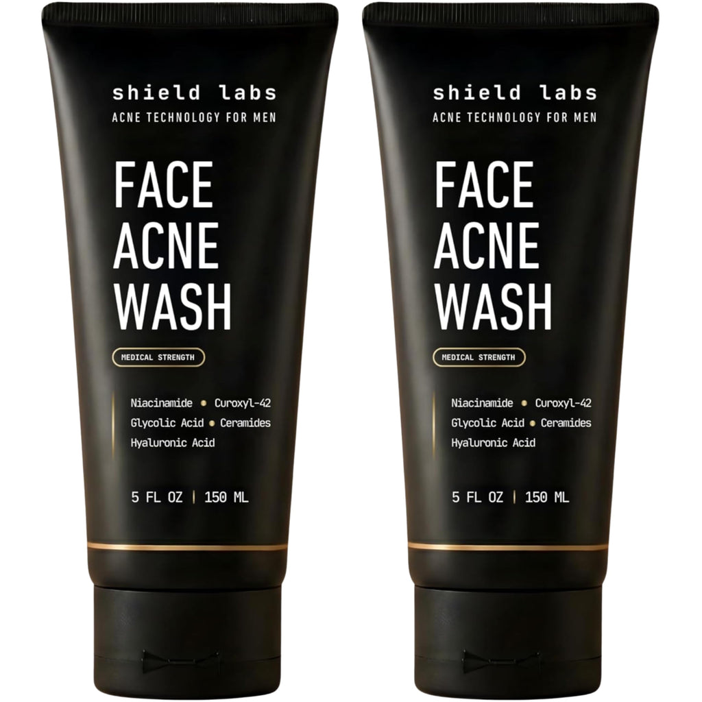 Shield Face Acne Wash for Men and Boys, Curoxyl-42 Face Wash to Clear, Treat, and Prevent Acne, Gentle formula with Niacinamide, Hyaluronic Acid, and Ceramides, Unscented, 5.1 oz, Pack of 1