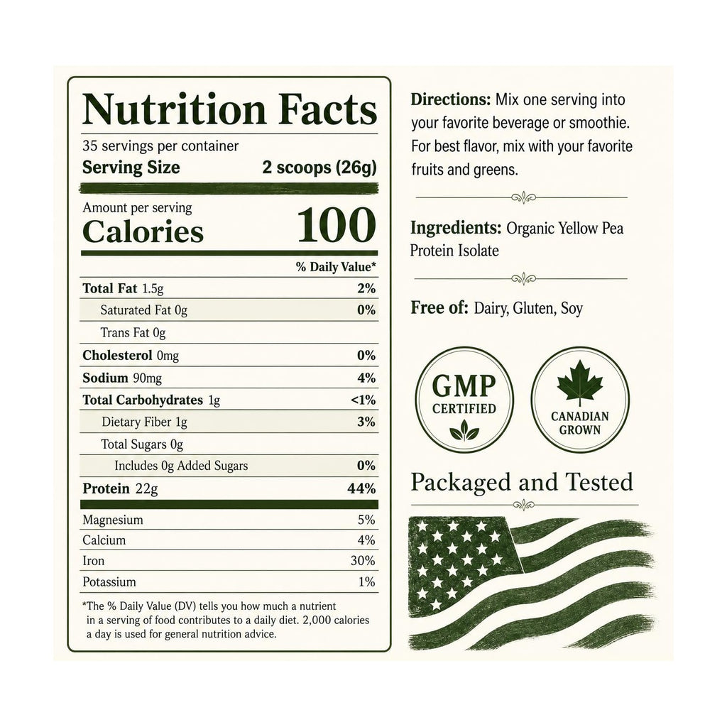 NorCal Organic Pea Protein Isolate, Unflavored, Vegan, 2 lb, 35 Servings