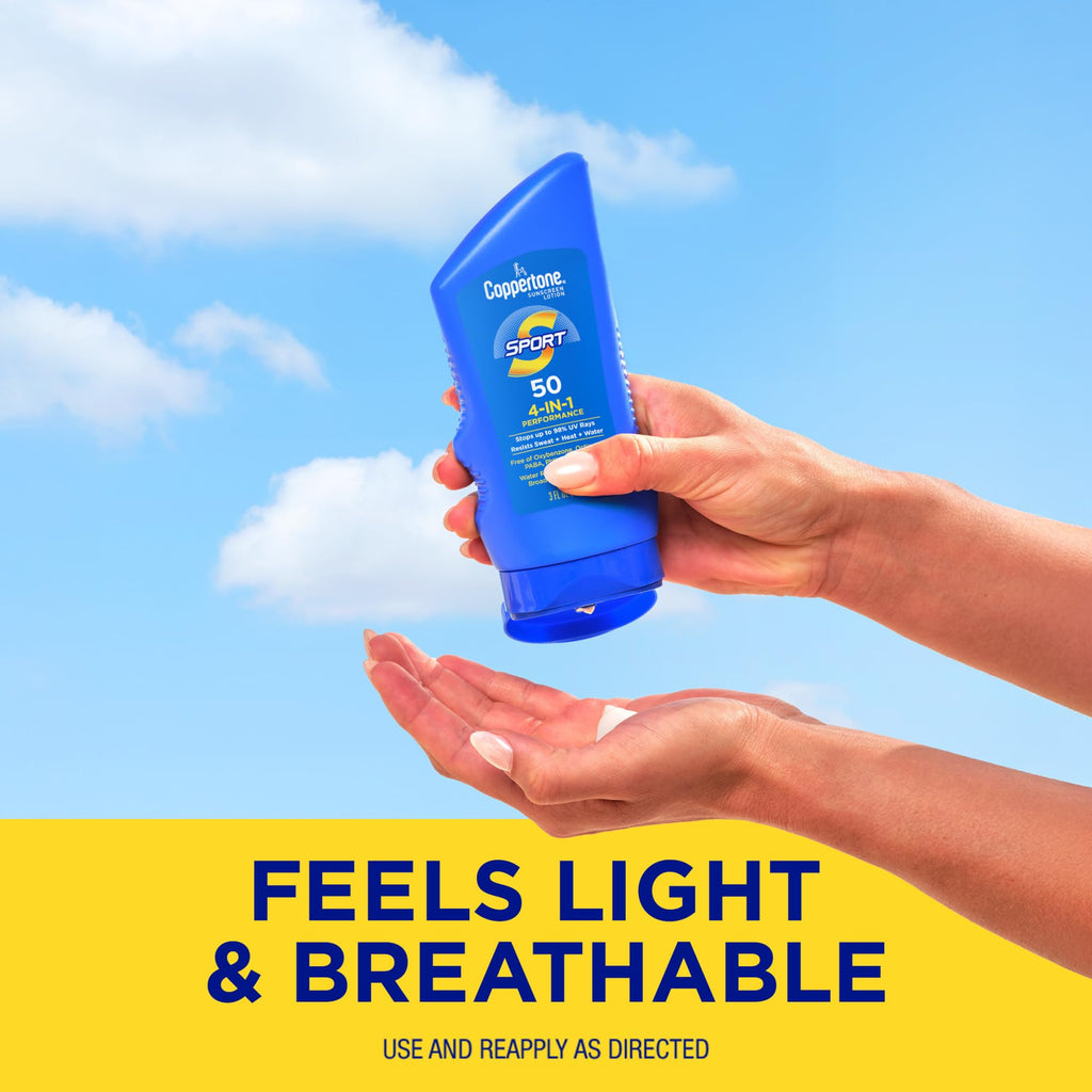 Buy now Coppertone SPORT Sunscreen Lotion Broad Spectrum SPF 50 (3 Fluid Ounce) (Packaging may vary) at indiglob india