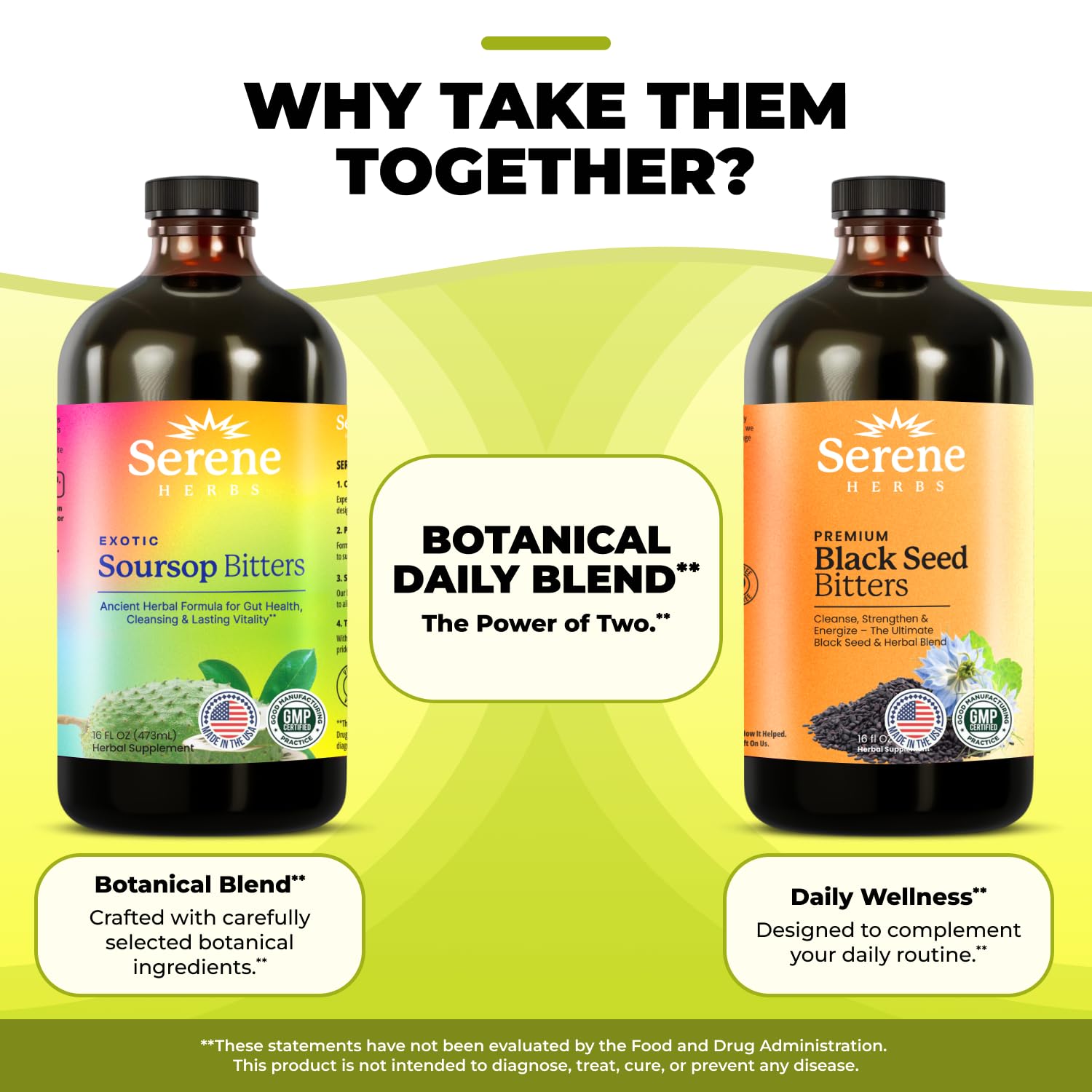 Serene Herbs Soursop Bitters Liquid & Black Seed Bundle – Organic Herbal Guanabana for Digestive Support – Vegan, Non-GMO – 32 oz (16 oz Each), (2 Pack)