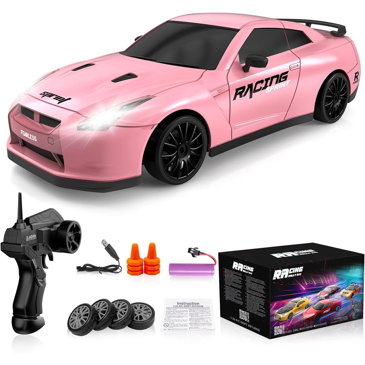 Buy now Remote Control Car RC Drift Car 2.4GHz 1:24 Scale 4WD High Speed RC Cars Vehicle with LED Lights Batteries and Drifting Tires Racing Sport Toy Cars for Adults Boys Girls Kids Gift Pink at indiglob india