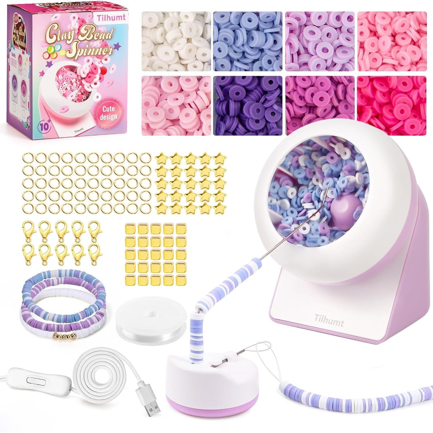 Buy now Tilhumt Bead Spinner, 2112Pcs Beading Set for Making 18 Friendship Bracelets, Bracelet Making Kit with 12 Colors Polymer Clay Beads, Crafts for Birthday Gift Choice, Patent Design Corded 2112Pcs Purple Kit at indiglob india