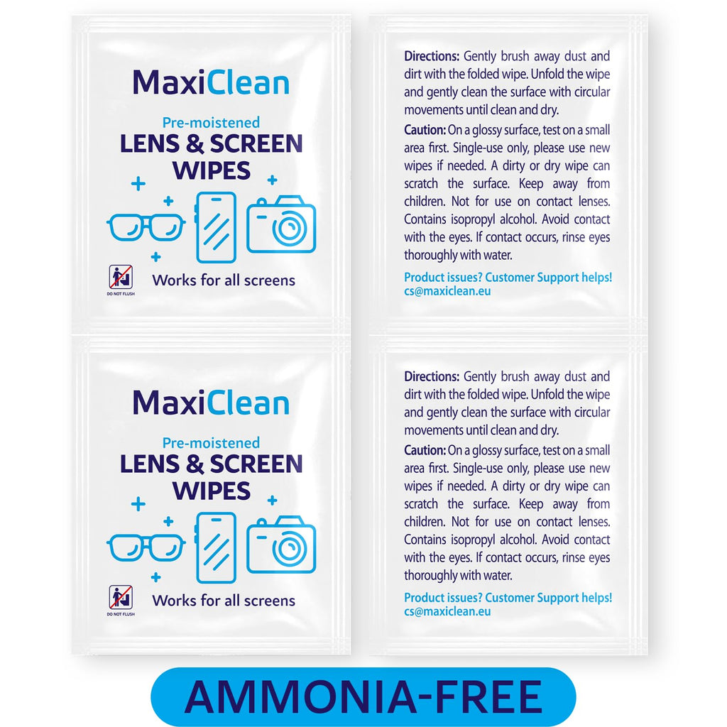 Lens Wipes for Eyeglasses – 200 Lens Wipes Individually Wrapped, Pre-moistened Eyeglass Cleaning Wipes, for Glasses Cleaner, Sunglasses, Camera Lenses, Laptop Screens, Phones, Happy Eye Glasses
