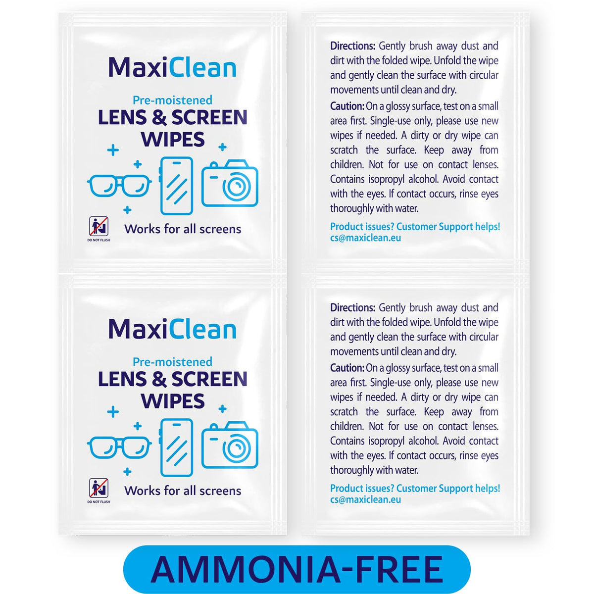 Lens Wipes for Eyeglasses – 200 Lens Wipes Individually Wrapped, Pre-moistened Eyeglass Cleaning Wipes, for Glasses Cleaner, Sunglasses, Camera Lenses, Laptop Screens, Phones, Happy Eye Glasses