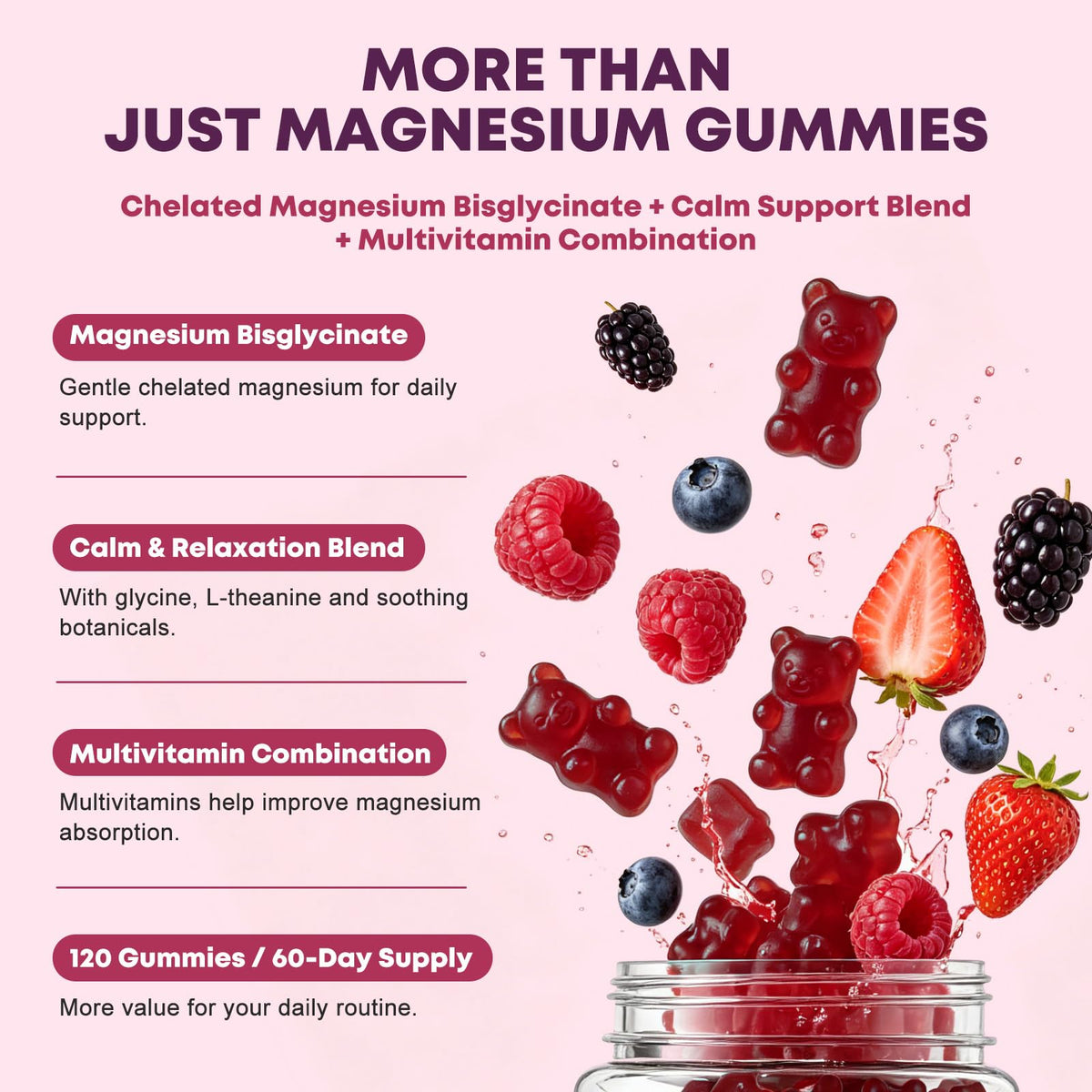 Magnesium Bisglycinate Chelate Gummies, 400 mg High Absorption Magnesium Bisglycinate with L-theanine Supplement for Women and Men, Calm, Sleep, Muscle, Bone Support, Sugar Free, Vegan, 60 Day Supply