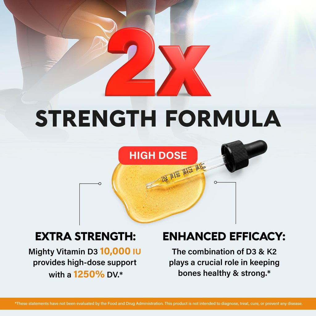 Vitamin D3 K2 USDA Organic Drops - Vitamin D3 10000 IU & K2 120mcg - 2 OZ | Immune & Mood Support, Bone & Teeth Health - Sugar-Free, Orange Flavor - Liquid Supplement for Men & Women - 60-Day Supply