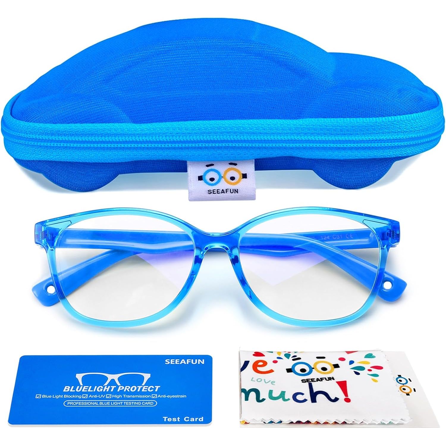 Buy now Blue Light Glasses for Kids Girls Boys with Cute Car Case, UV400 Protection, Anti Blue Ray Age3-12 Transparent Blue at indiglob india
