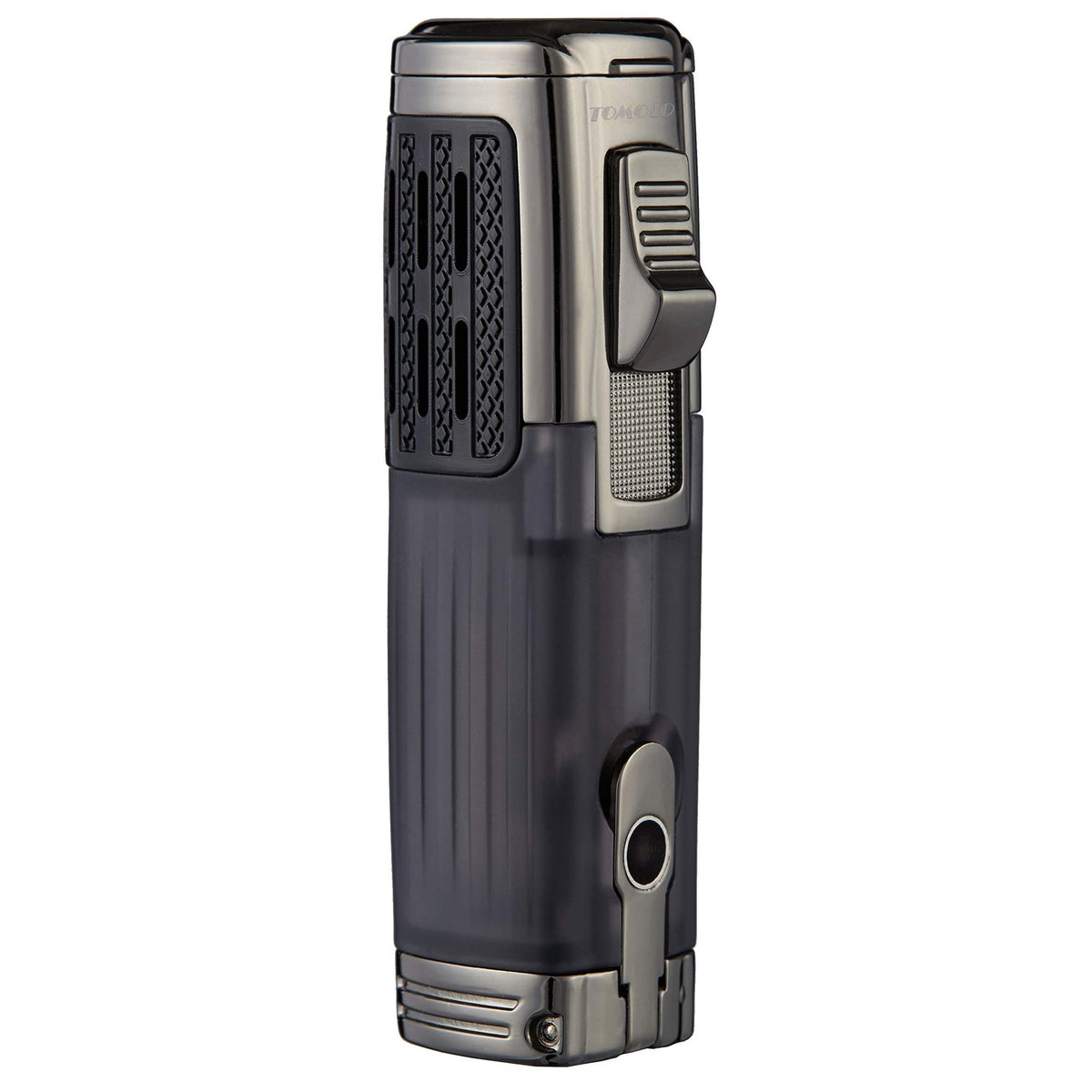 TOMOLO Cigar Lighter Triple Jet Flame Torch Lighter Refillable Butane Lighter with Cigar Punch, 2 Pack, Charcoal