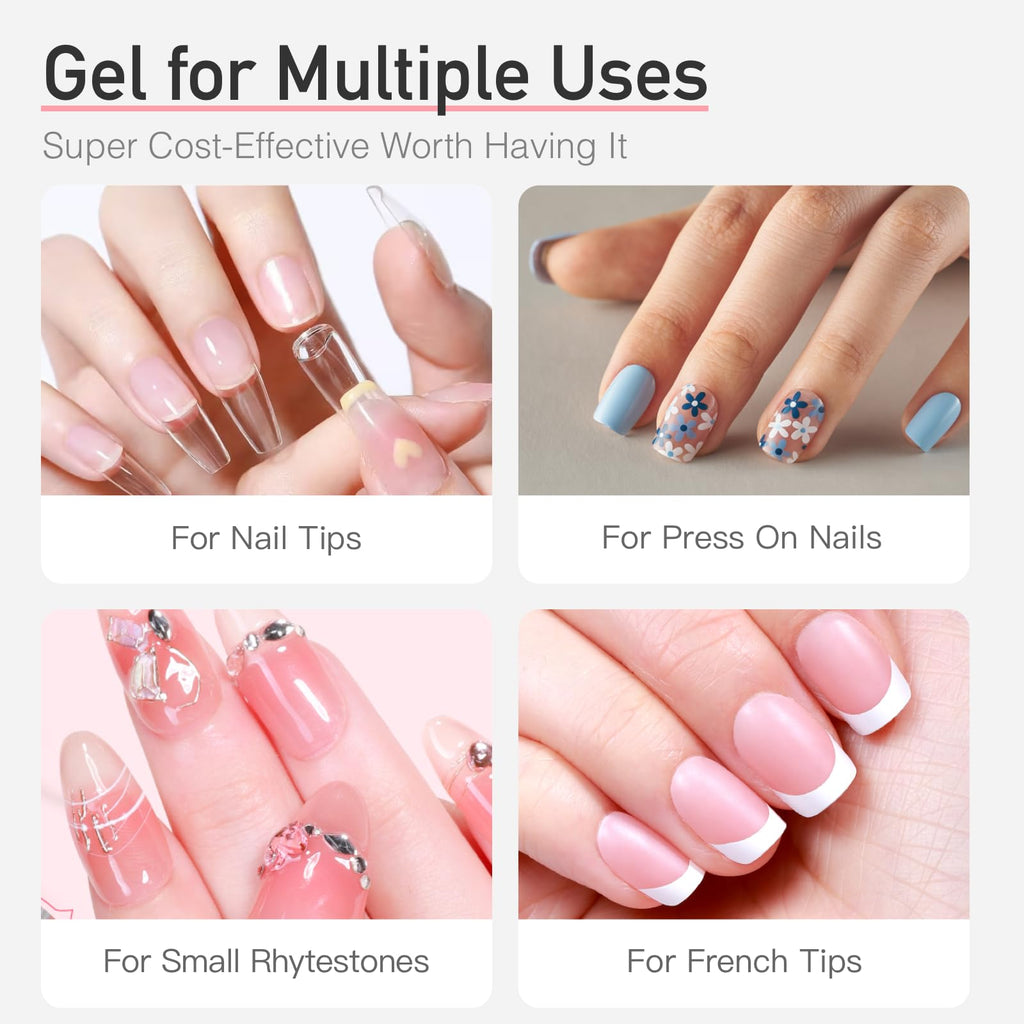 CurvLife Semi Solid Nail Glue, 10g*2pcs Strong Nail Glue for Press Ons | No UV Lamp Needed, Air-Dry Nail Glue Gel Has Gap-Filling Texture for Nail Tips and Press on Nails, Long-Lasting Hold