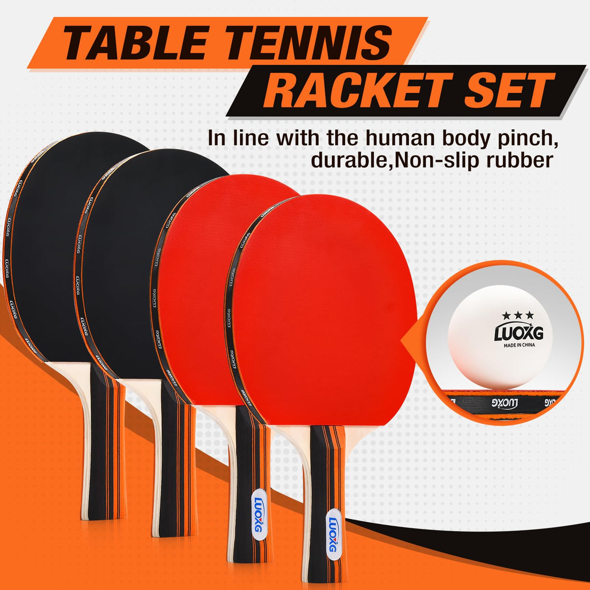 Ping Pong Paddles Set of 4 with Table Tennis Balls and Portable Case