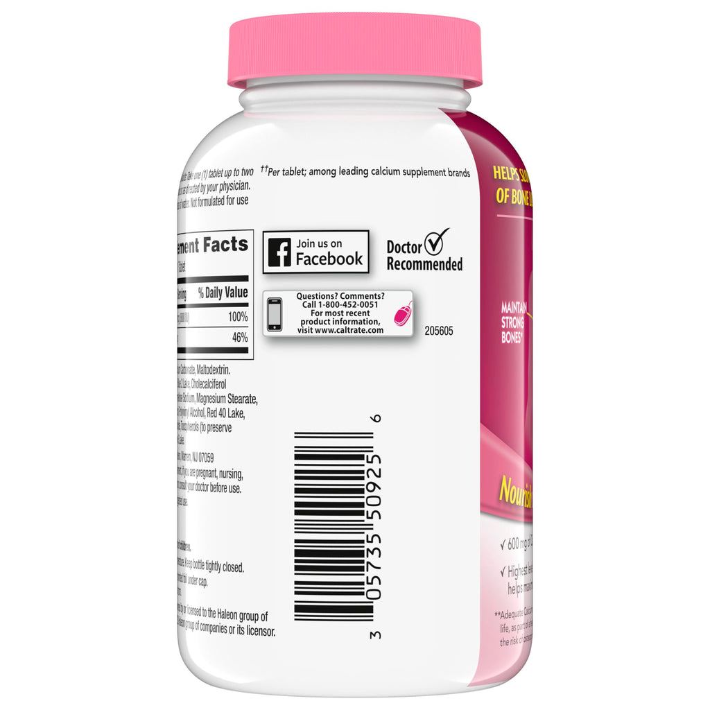 Caltrate 600 Plus D3 Vitamin D and Calcium Supplement Tablets, 200 Count | Highest Level of Vitamin D3, Maximizes Calcium Absorption to Support Strong Bones and Daily Function