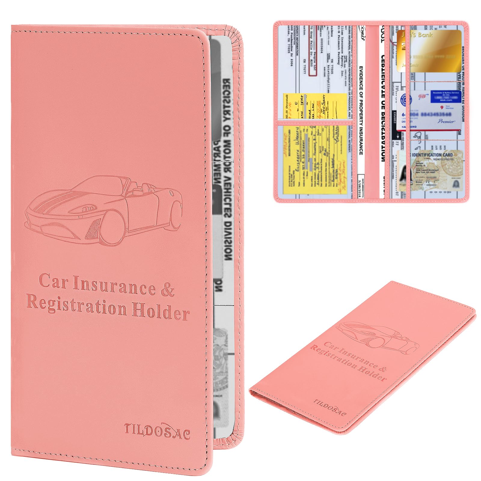 Buy now Leather Car Registration and Insurance Card Holder, Car Document Holder for Cards License with Magnetic Shut (Black, large) Pink-Upgraded at indiglob india