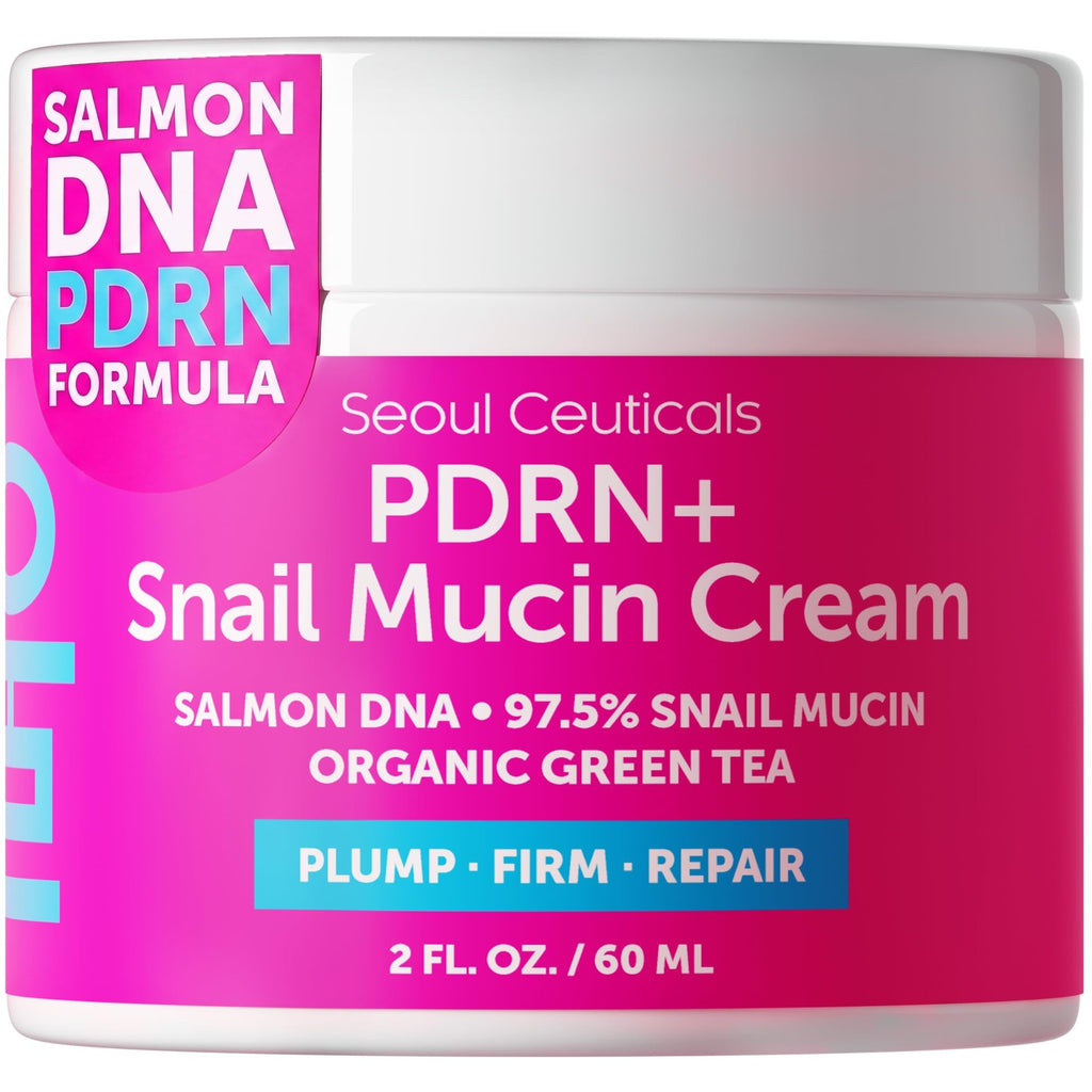 SeoulCeuticals 97.5% Snail Mucin Korean Face Moisturizer Day & Night Cream | 2oz Anti Wrinkle Anti Aging Repair, Natural Organic Cruelty Free Skin Care, K Beauty Facial Skincare for Oily Normal Dry Skin