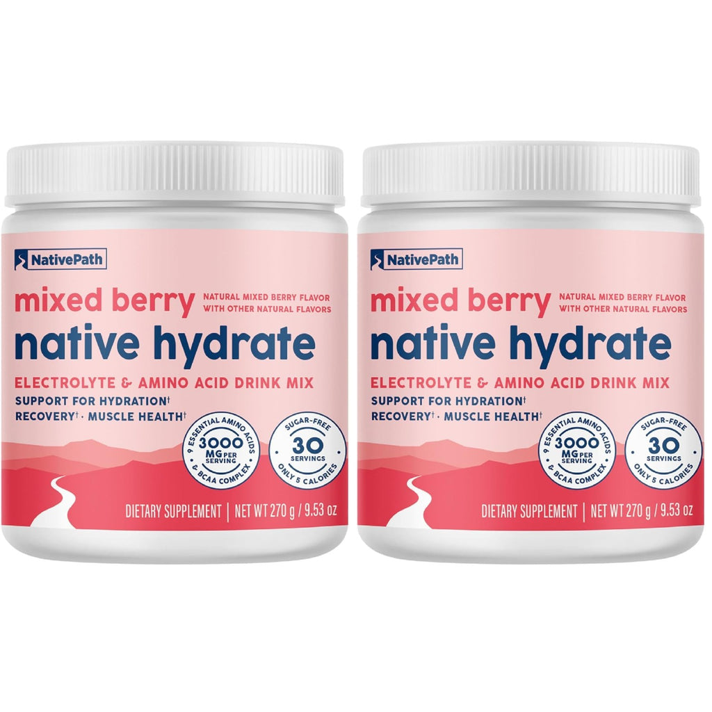 NativePath Hydrate Electrolyte Powder, Mixed Berry, 30 Servings | 14 Vitamins & Minerals, 9 Aminos & 2000mg BCAAs, Zero Sugar, Supports Hydration & Recovery, Stevia, Keto