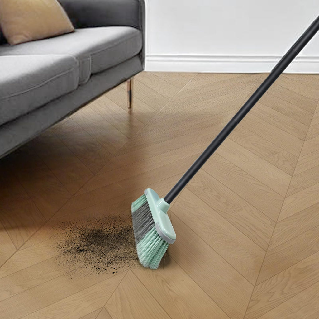 Indoor Broom Soft Bristle Brooms - Brooms for Sweeping Indoor Pet Hair, House Broom for Cleaning Hardwood, Tile, and Decking Surfaces Across.（Green）