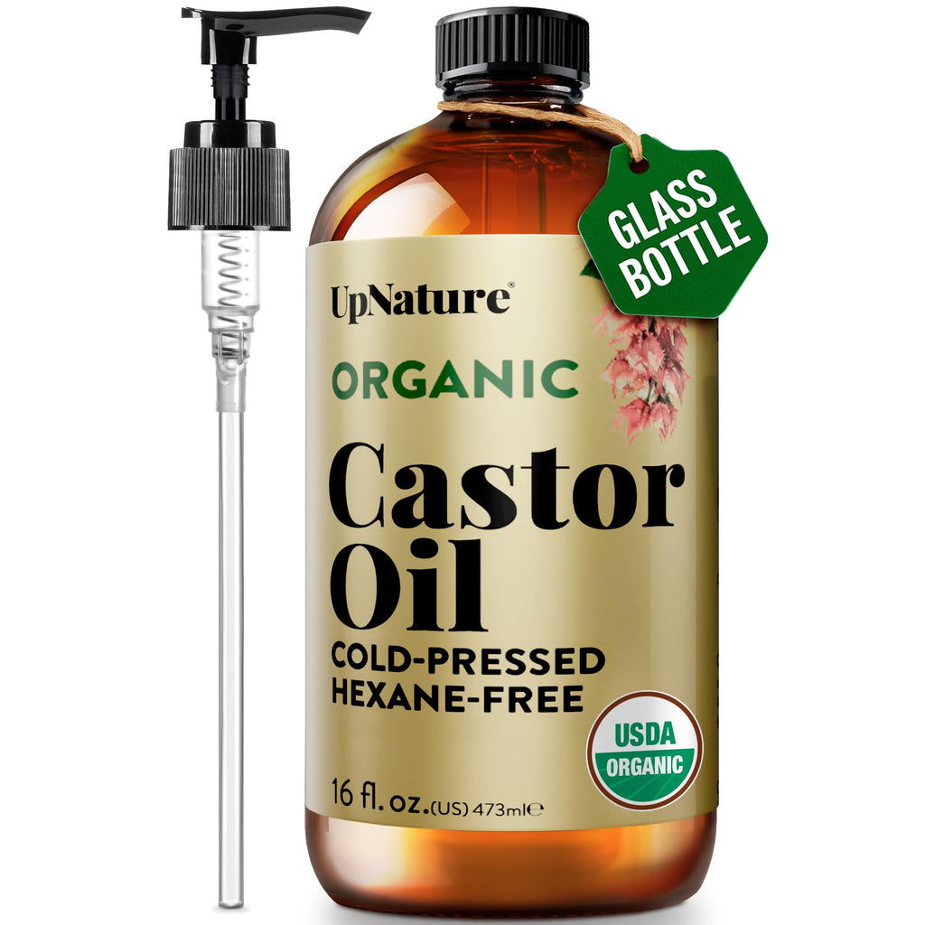 UpNature Castor Oil Eyelash & Eyebrow Growth Serum, USDA Organic, 2oz | Includes mascara wand & brow brush applicators - pure cold-pressed castor oil for lashes, eyebrows & hair growth