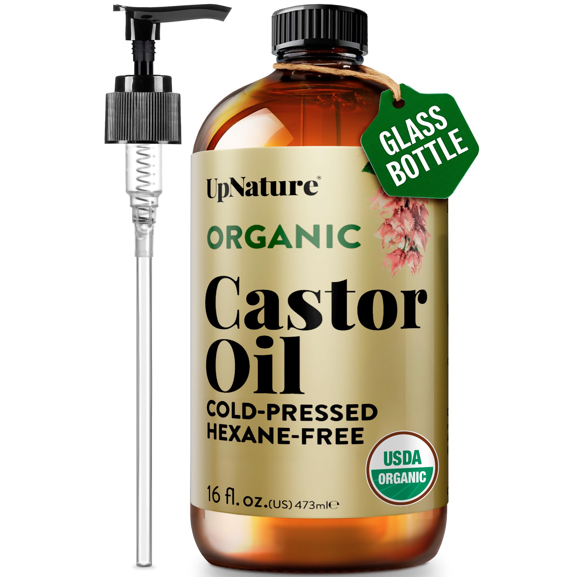 UpNature Castor Oil Eyelash & Eyebrow Growth Serum, USDA Organic, 2oz | Includes mascara wand & brow brush applicators - pure cold-pressed castor oil for lashes, eyebrows & hair growth