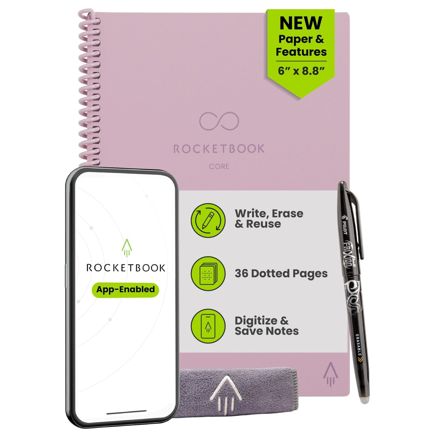 Buy now Rocketbook Core Reusable Spiral Notebook, Letter Size 8.5x11, Black - Dotted Pages, App-Connected, Erasable, Durable Cover, Ideal for School, Work, and Creative Projects Premium Executive Pink at indiglob india