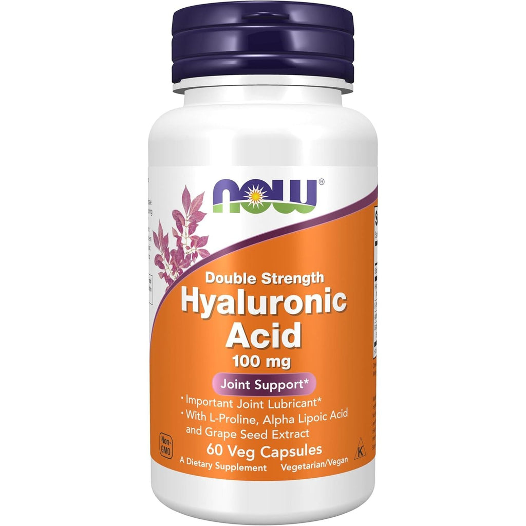 Buy now NOW Foods Supplements, Hyaluronic Acid 100 mg, Double Strength with L-Proline, Alpha Lipoic Acid and Grape Seed Extract, 60 Veg Capsules at indiglob india