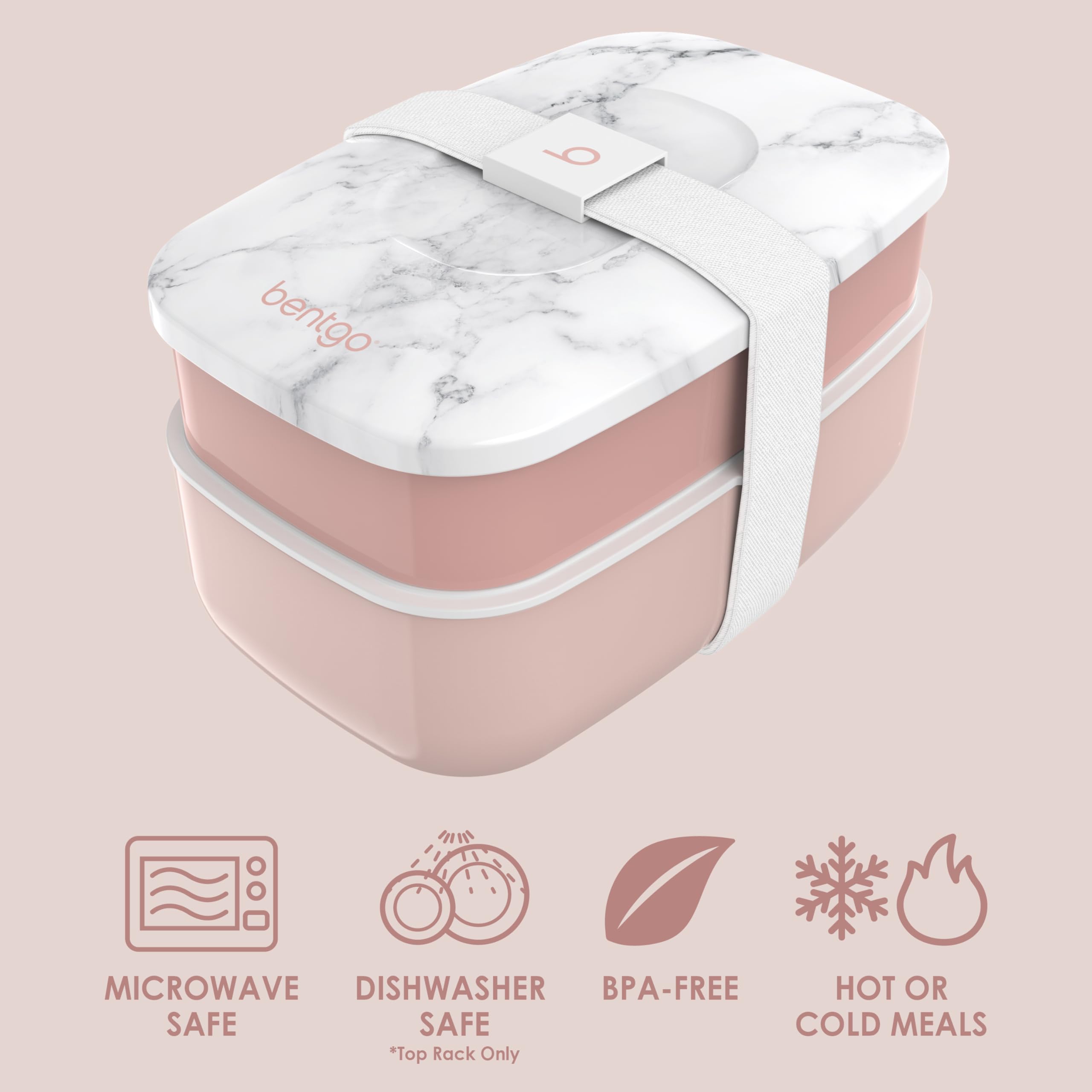 Buy now Bentgo Classic - Adult Bento Box, Stackable 3-Compartment Lunch Box with Removable Utensil Set and Sealing Strap, BPA-Free, Food Container Ideal for Meal Prep, Work, and On the Go (Blush Marble) at indiglob india