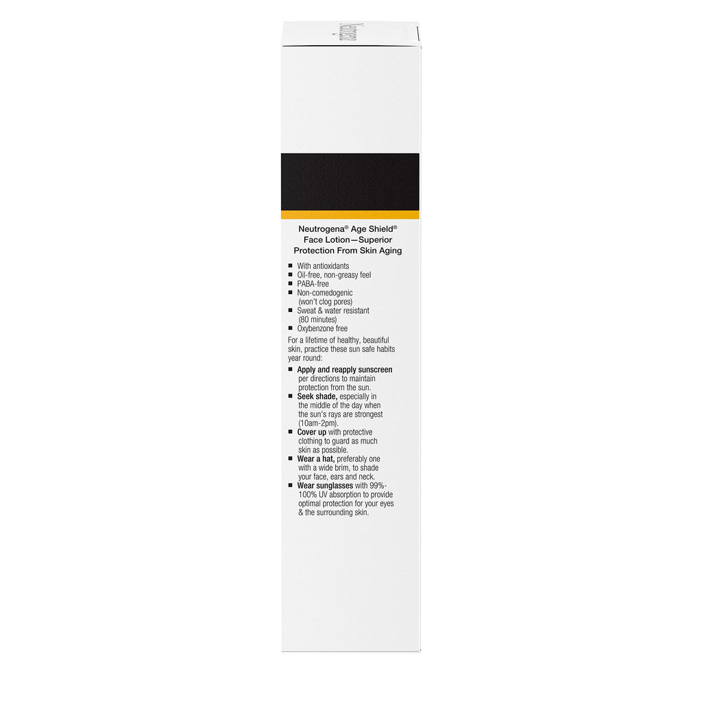 Buy now Neutrogena Age Shield Face Oil-Free Sunscreen Lotion with Broad Spectrum SPF 70, Non-Comedogenic Moisturizing Sunscreen to Help Prevent Signs of Aging, PABA-Free, 3 fl. oz. at indiglob india