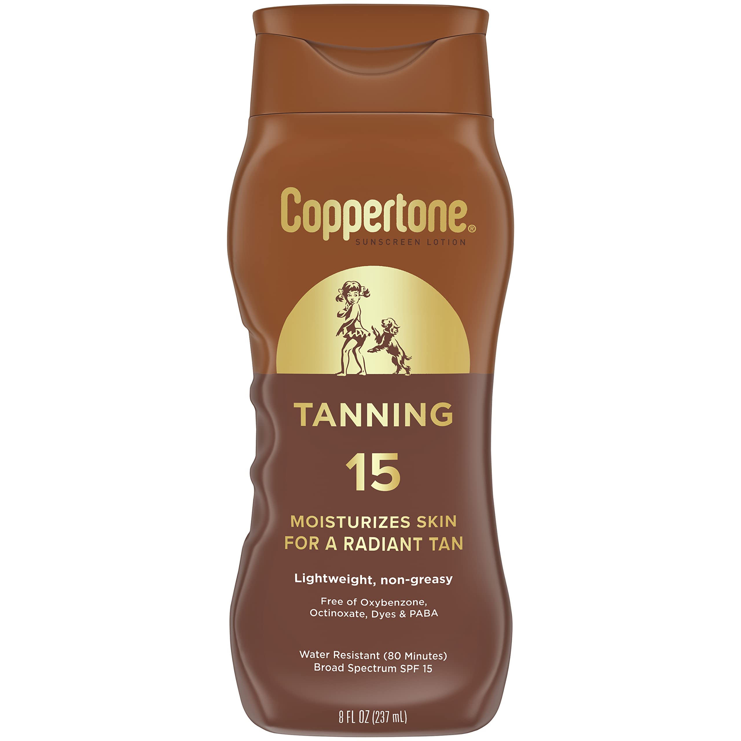 Coppertone Tanning Sunscreen Lotion SPF 8, 8 FL OZ | Sun Tanning Lotion Broad Spectrum SPF 8 with Vitamin E, Water Resistant, PABA, Oxybenzone, Octinoxate and Dye Free
