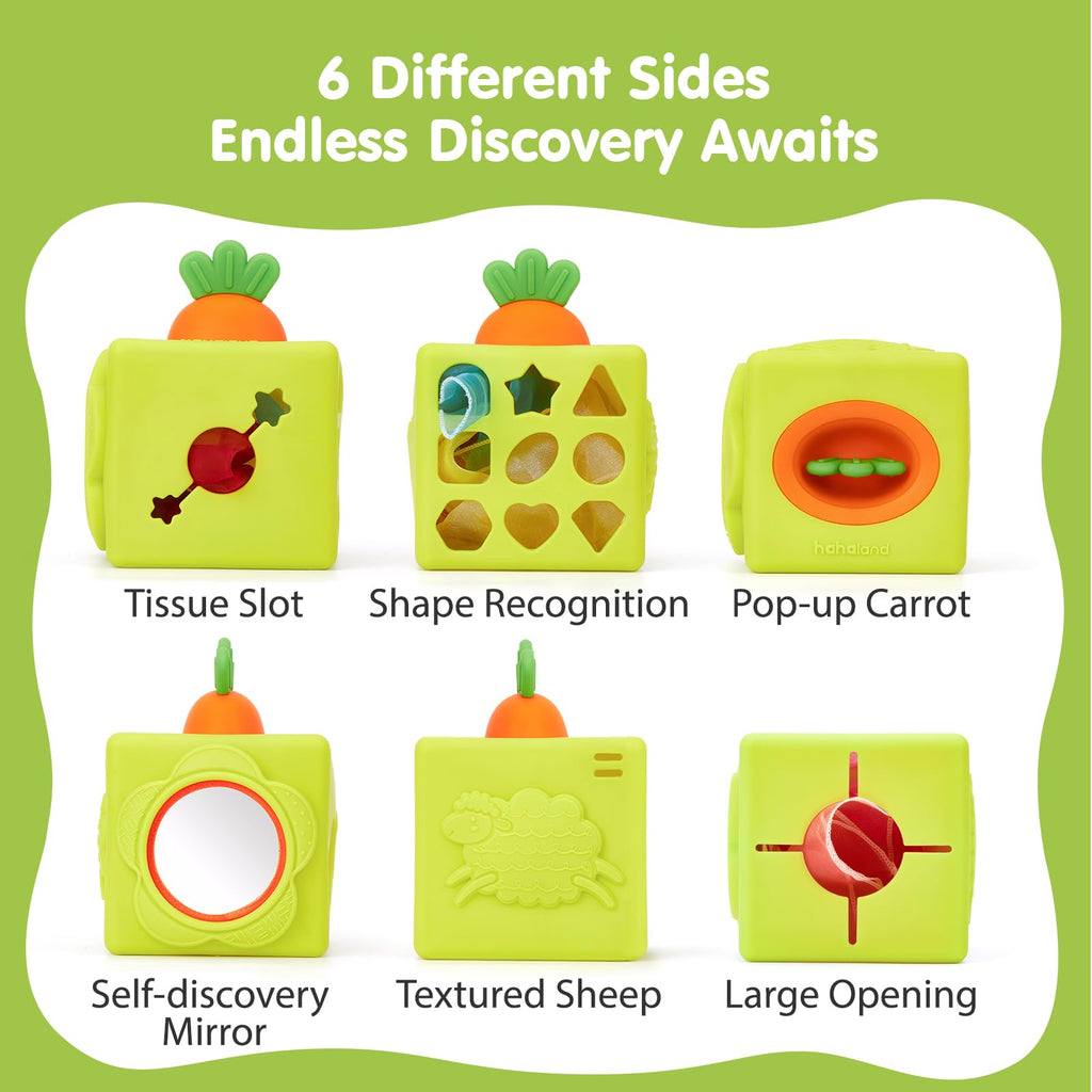 hahaland Silicone Baby Tissue Box Toy - Montessori Baby Toys 6-12 Months