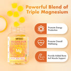 VIFSSG Magnesium Glycinate Gummies 500 Mg, Triple Magnesium Complex Sugar-Free Gummies with Malate 400 Mg, Citrate 400 Mg, Magnesium Supplement Chewable for Women & Men Vegan, Organic 60 Count