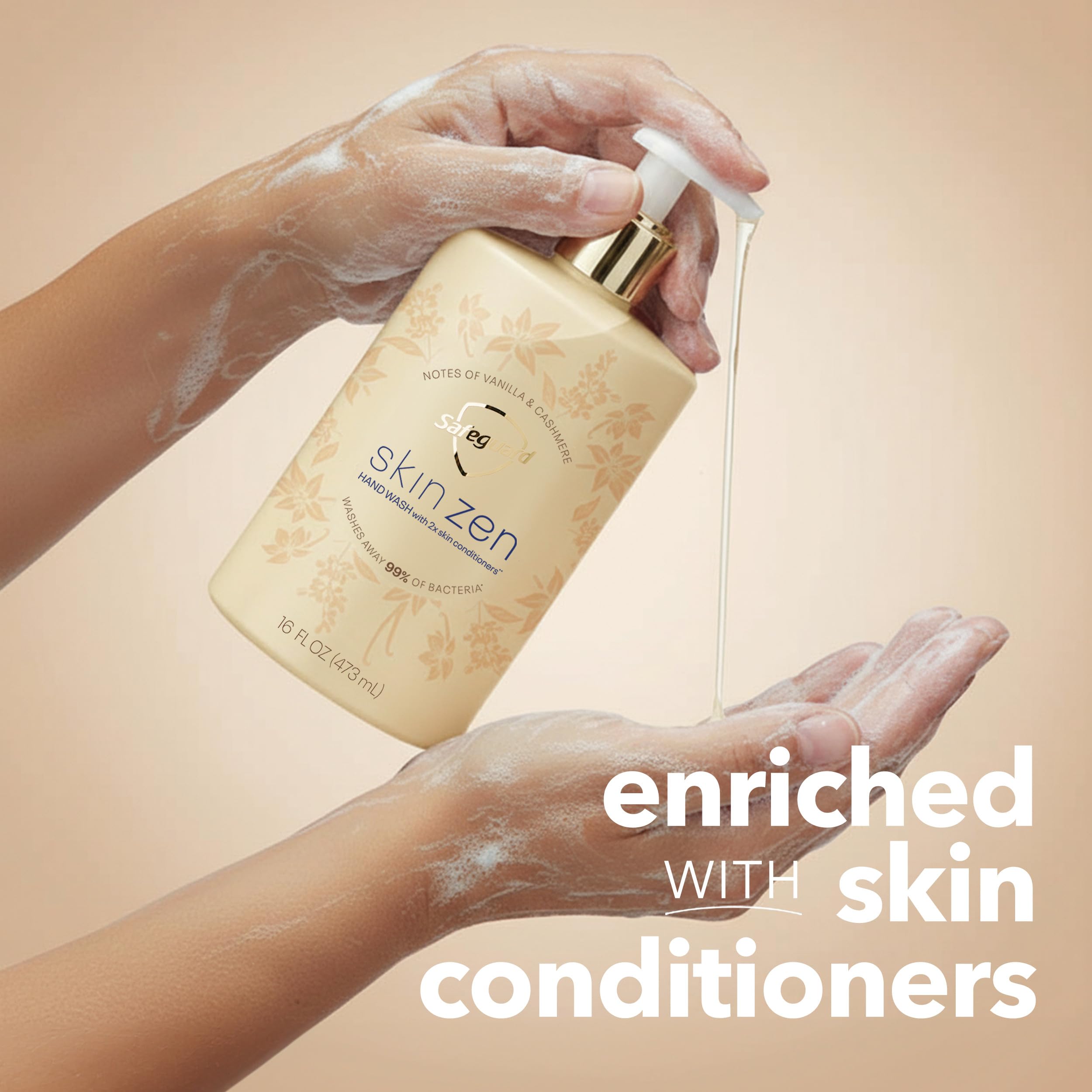 Safeguard Liquid Hand Soap, Skin Zen, Washes Away 99% Bacteria, Made with Natural Moisturizers & 2X Skin Conditioners, Safeguarding Families, PH Balanced Formula, Vanilla & Cashmere Scent, 16 oz