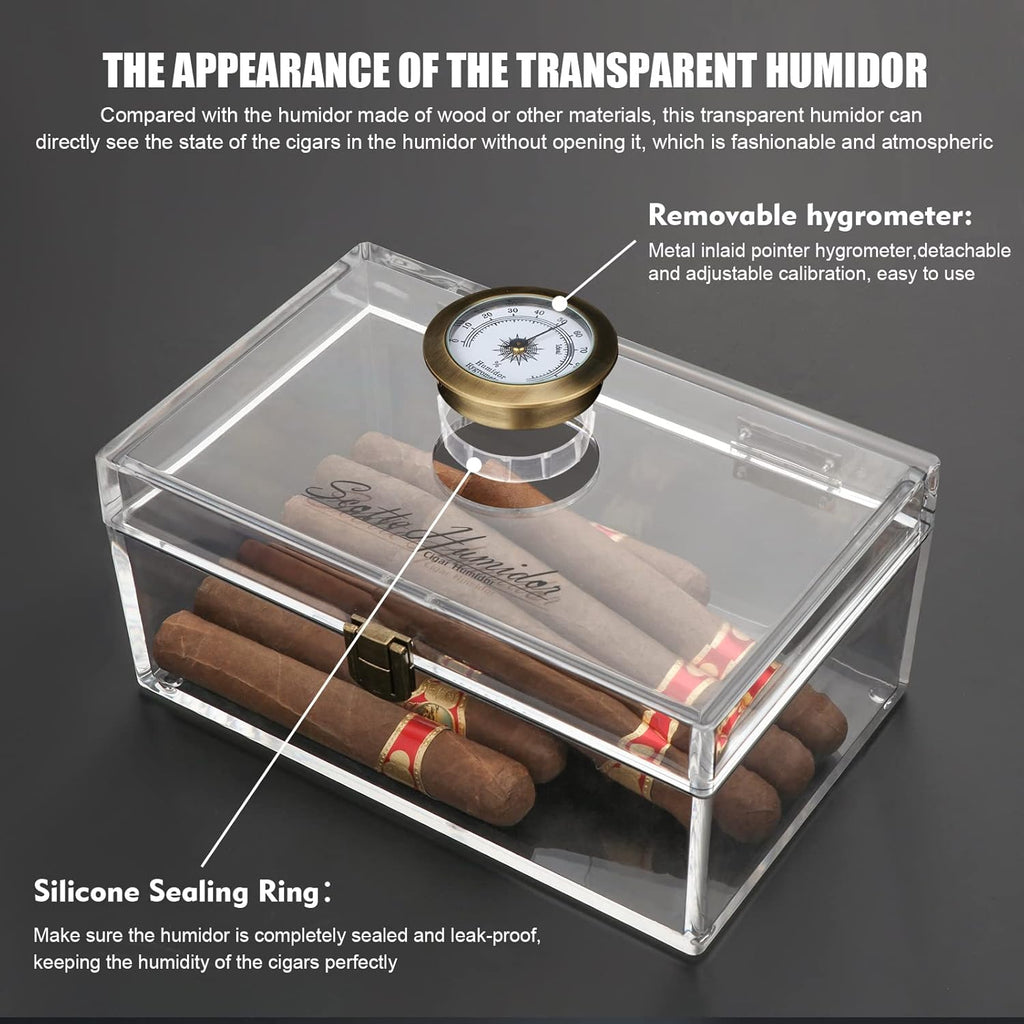 Buy now Scotte Acrylic Cigar Humidor Jar/case/Box with Humidifier and Hygrometer,humidor Can Hold About 20 Cigars Including Cigar Cutters and Cigar Punch (Clear-1) at indiglob india