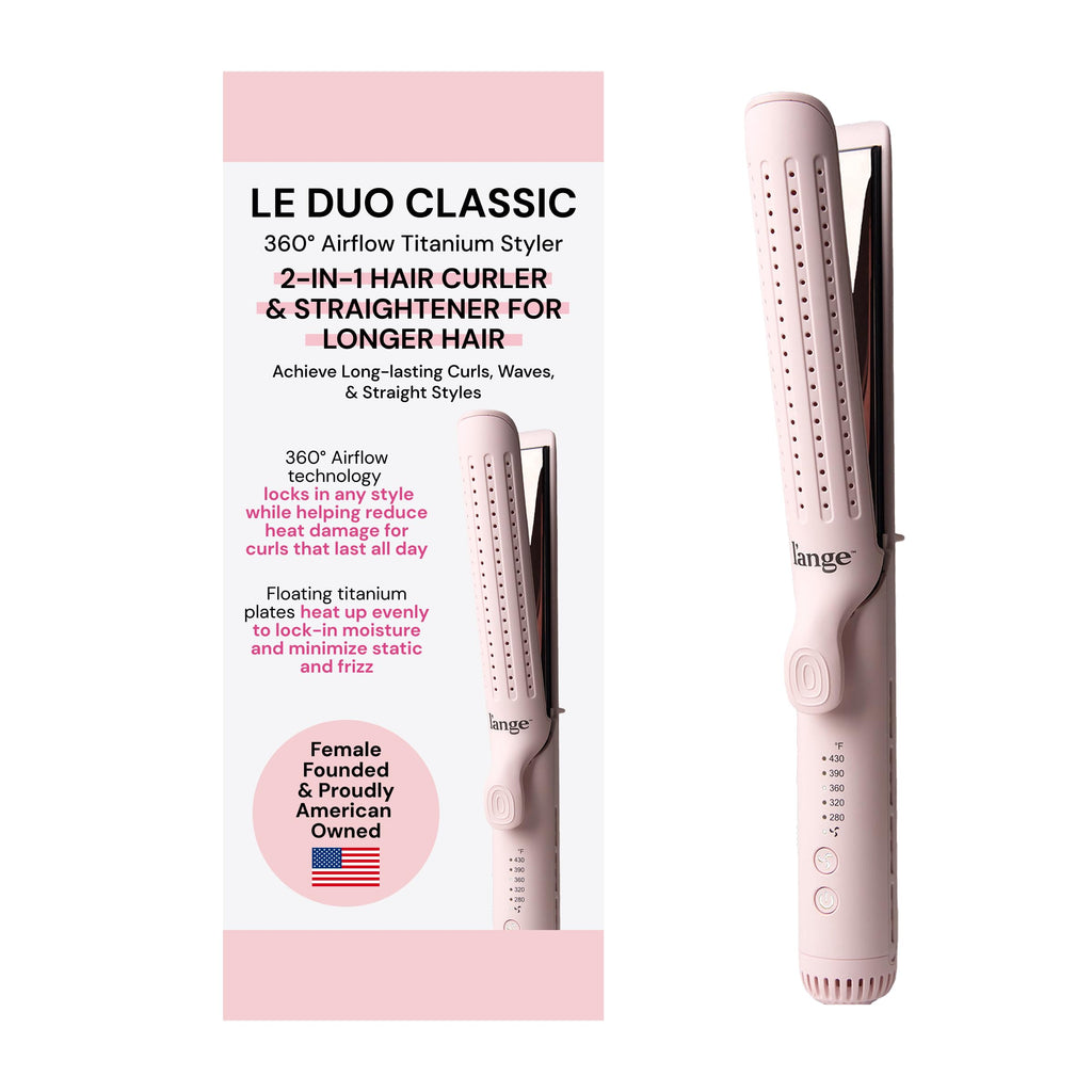 L'ANGE HAIR Le Duo Grande 360° Airflow Styler | Curl & Straighten with One Tool | 5.3" Snag-Free Titanium Plates | Cooling Air Vents to Set Curls | Adjustable Temp & Auto Shut-Off | Blush