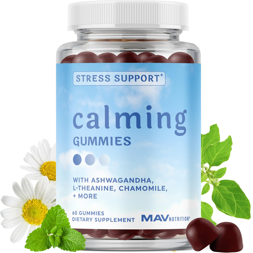 Calming Ashwagandha Gummies for Teens, Stress Relief Supplement + Theanine