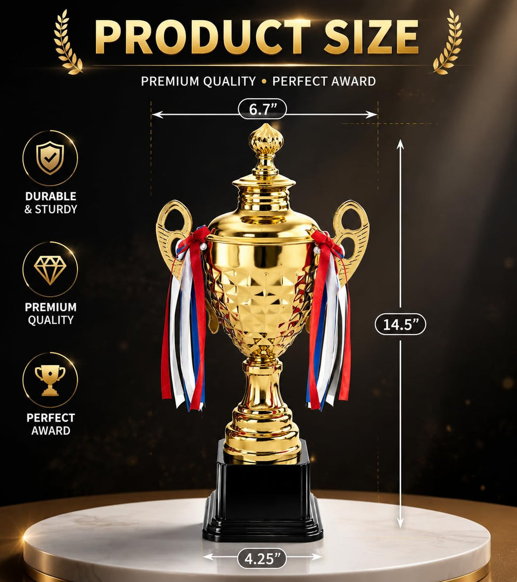 Fasmov Large Trophy Cup, Gold Trophy Award Cup for Sports, Tournaments, Competitions, 1st Place Award, Ceremony Celebration Party Gift, 14.5 inches