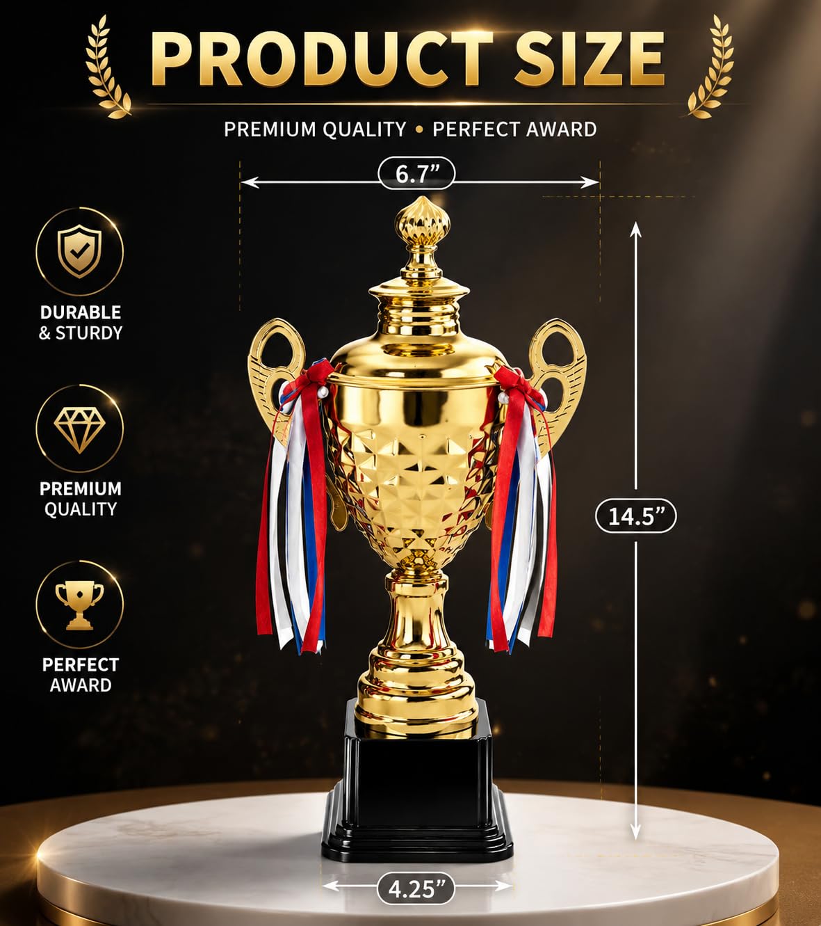 Fasmov Large Trophy Cup, Gold Trophy Award Cup for Sports, Tournaments, Competitions, 1st Place Award, Ceremony Celebration Party Gift, 14.5 inches