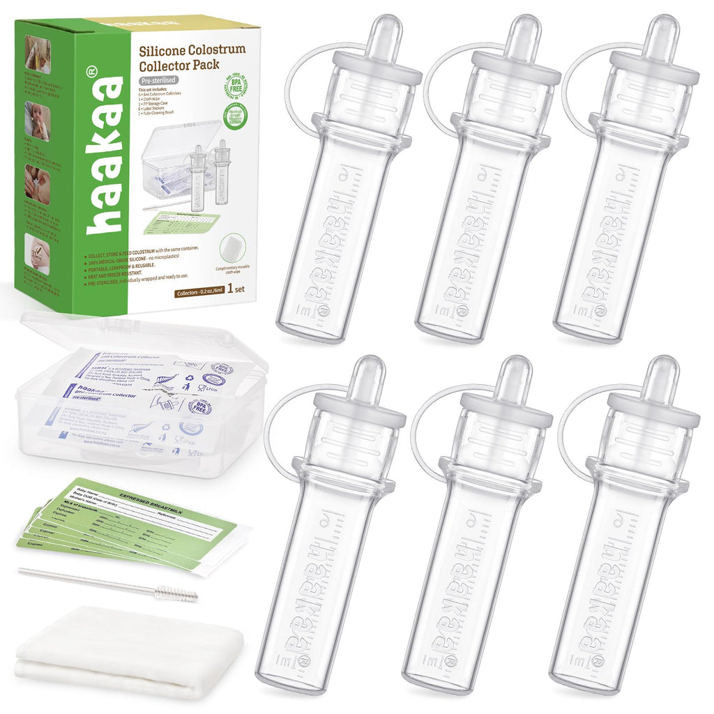 Buy now haakaa Colostrum Collector Kit Breast Milk Collector with Cotton Cloth Wipe and Storage Case, Ready-to-Use, Reusable, 4ml/6pcs at indiglob india