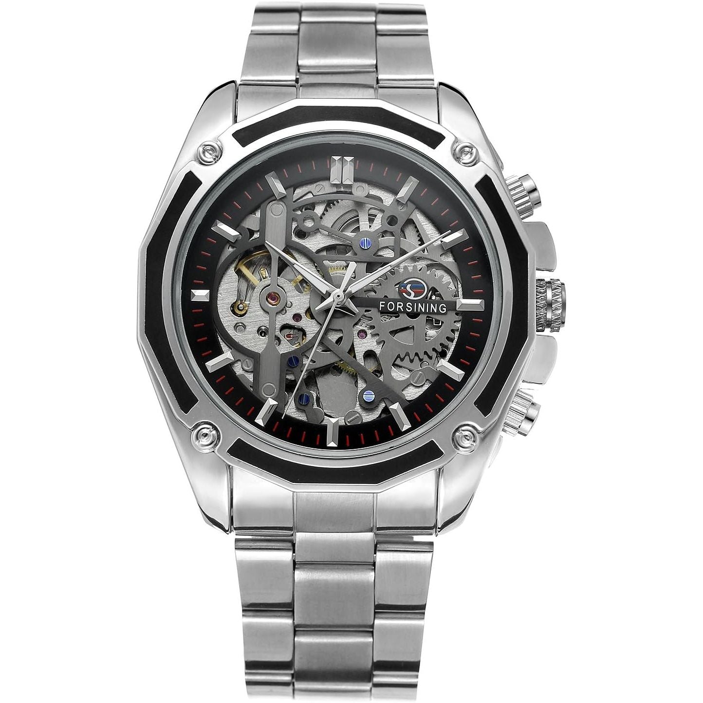 Buy now FORSINING Men's Branded Automatic Chinese Movt Stainless Steel Bracelet Unique Watch Clock at indiglob india
