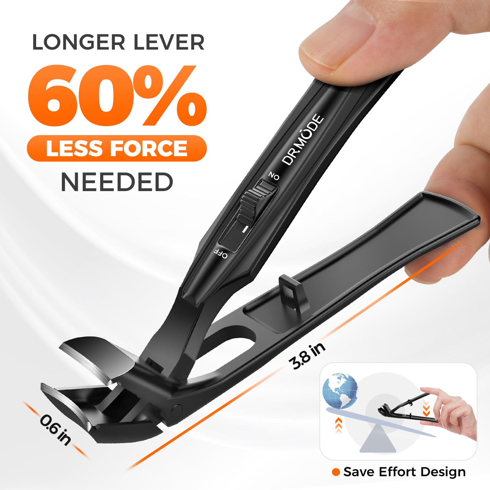 DRMODE Nail Clippers for Thick Nails Angled Head | Toenail Clippers for Thick Toenails Wide Jaw Opening, Sharp Toe Nail Clipper Cutter for Men with Catcher,Large,Heavy Duty