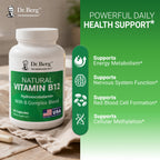Dr. Berg Natural Vitamin B12 1000 mcg (Hydroxocobalamin) 60 Capsules – Energy, Brain & Nervous System Support* – w/B-Complex + Magnesium – 4X Lab Tested, GMO-Free, No Fillers