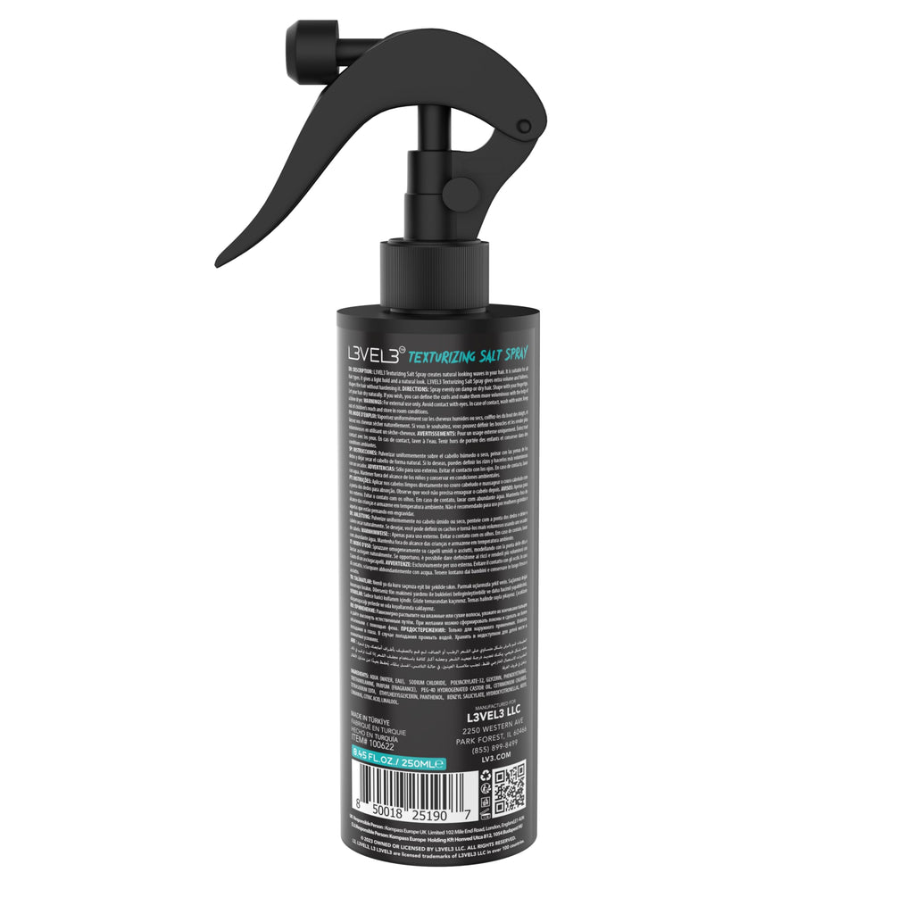 L3 Level 3 Sea Salt Spray for Hair, Texturizing, Beachy Waves, 8.45 fl oz | Texture spray, hair texture spray, light flexible hold, surf spray, casual finish, adds body and definition