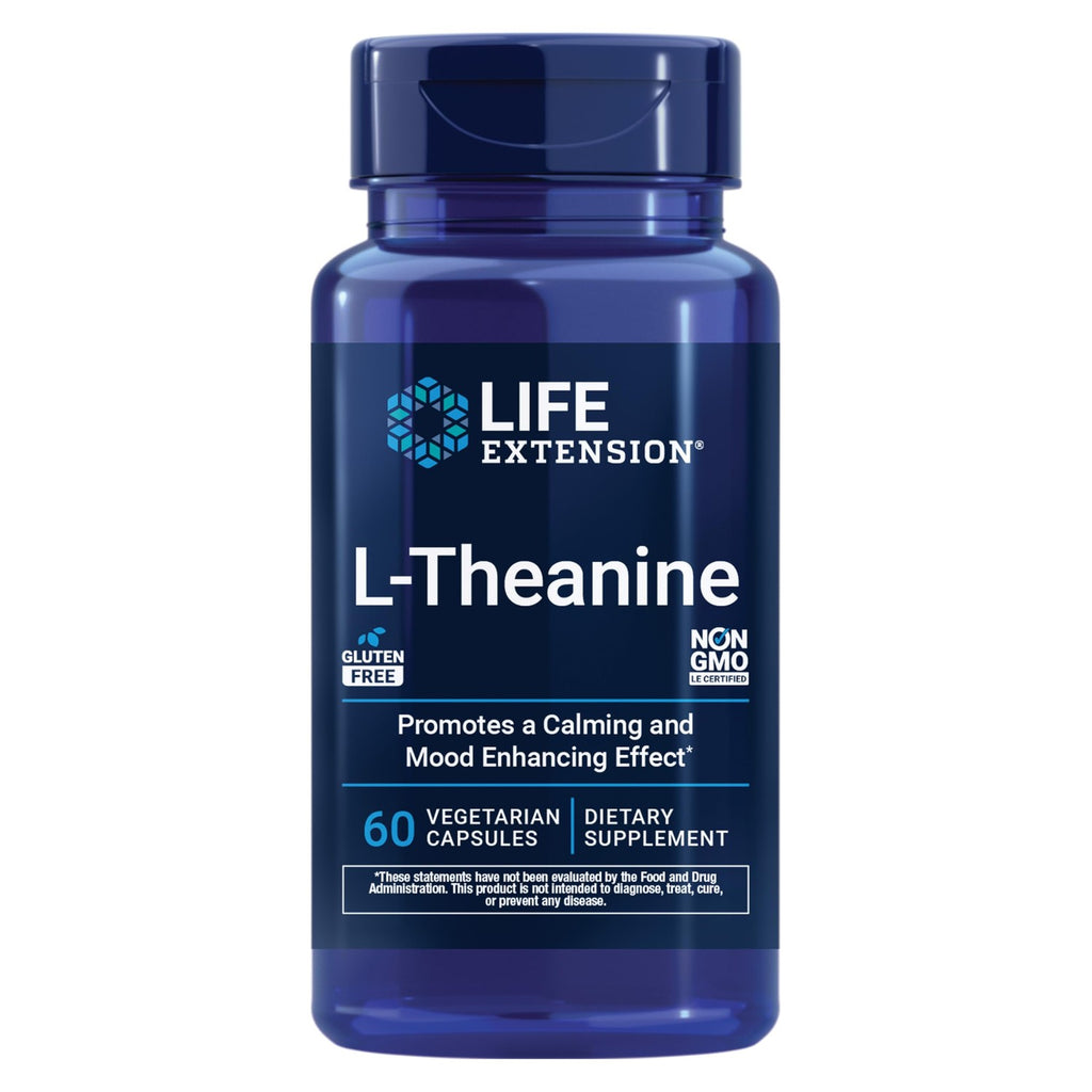 Life Extension L-Theanine, Amino Acid theanine, Calm, Relaxation, Mood, Gluten-Free, Non-GMO, Vegetarian, 200 mg, 60 Capsules | Amino Acid Theanine for Calm, Relaxation & Mood, Gluten-Free, Non-GMO & Vegetarian, 100 mg, 60 Capsules