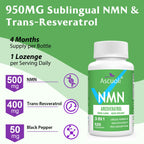 Sublingual NMN Resveratrol Supplement 950mg, 120 Lozenges (120-Day Supply) | Sublingual NMN 500mg + Trans-Resveratrol 400mg, 3-in-1 Advanced Formula for NAD, Cell, Immune, Energy & Muscle, Anti-Aging