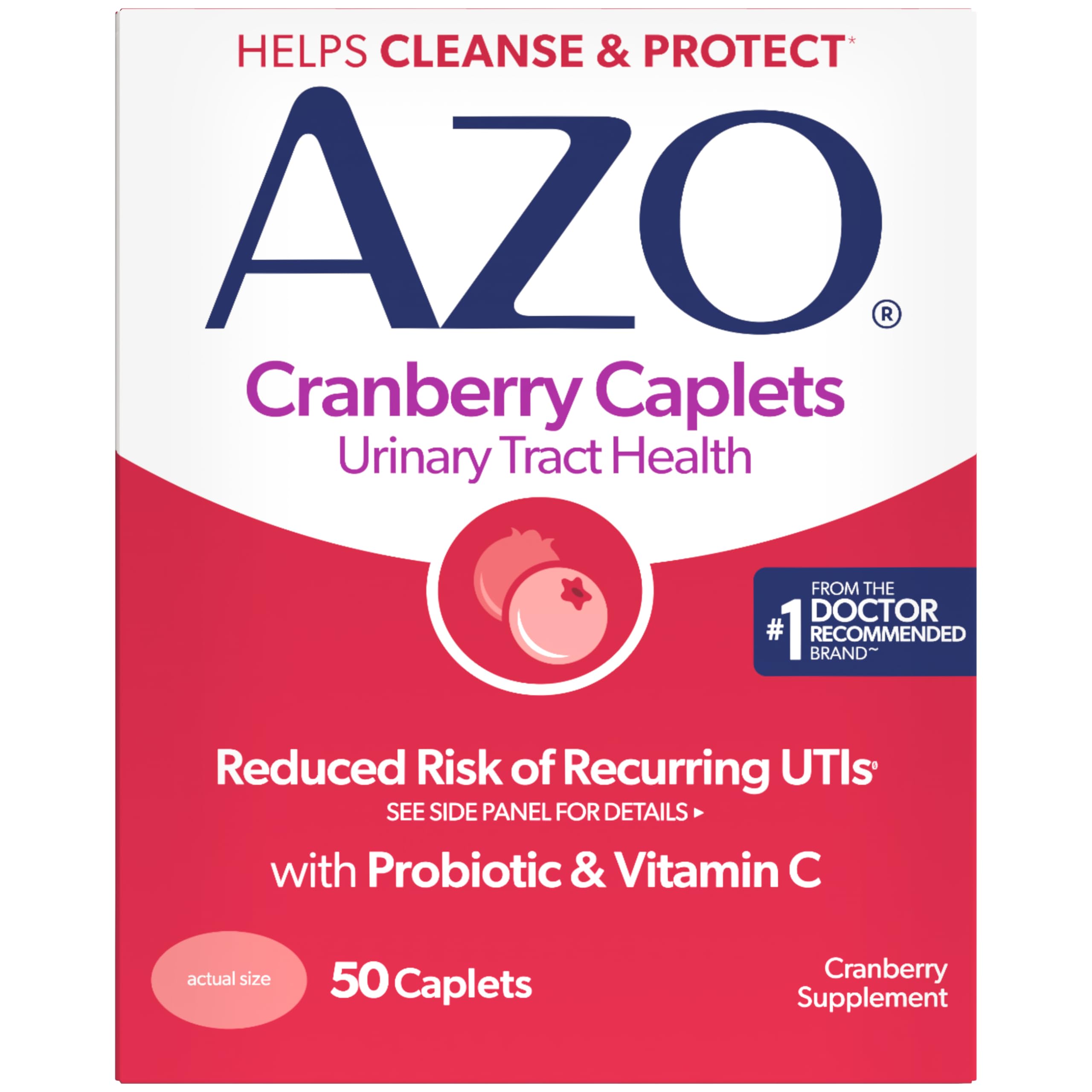 AZO Cranberry Pills for Urinary Tract Health for Women & Men, 50 Caplets | Made with Pacran Cranberry Powder, Sugar-Free Caplets, Bladder Support, 1 Serving Equals 1 Glass of Juice