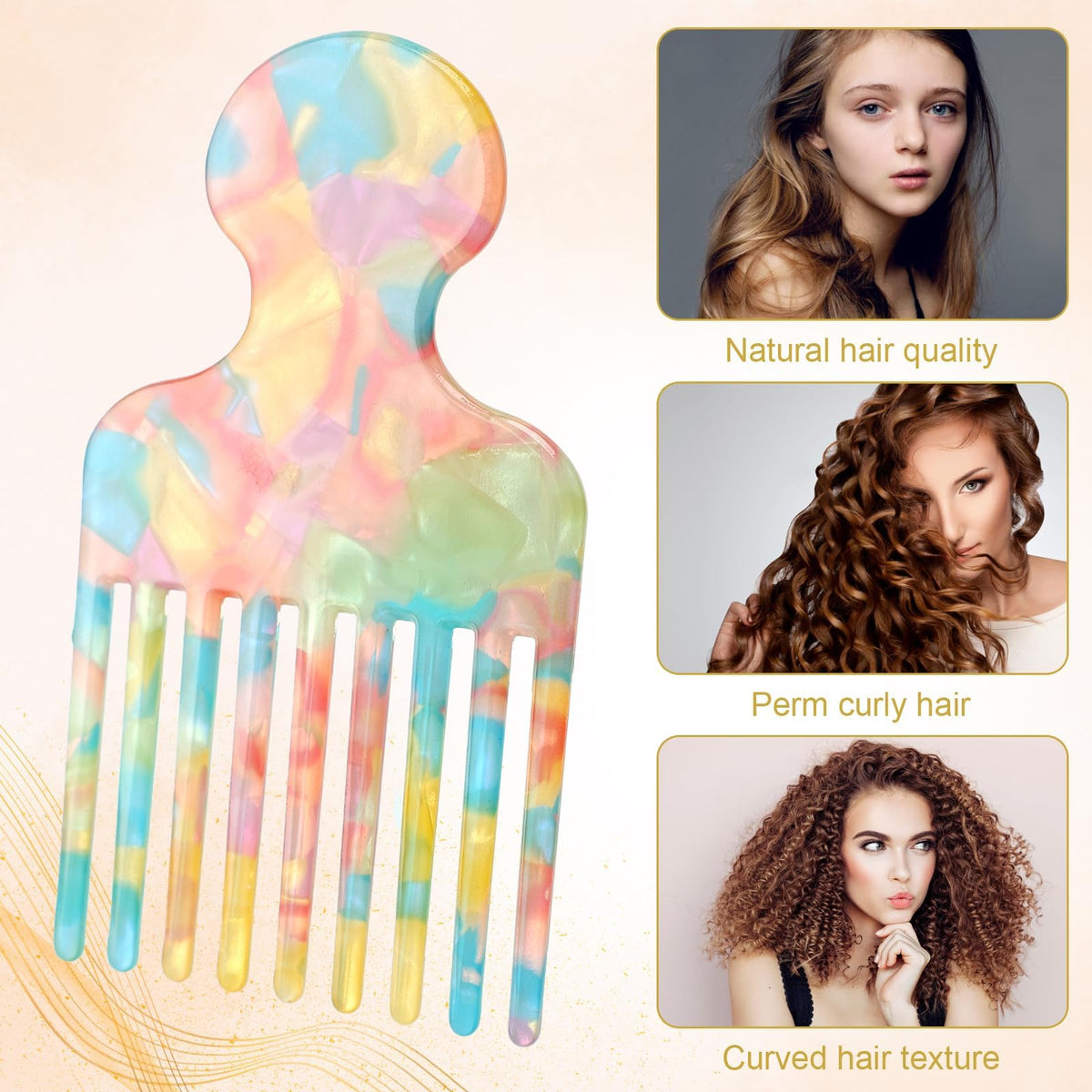 2pcs Hair Pick Comb, Wide Tooth Comb for Curls, 4.7in Long, Smooth