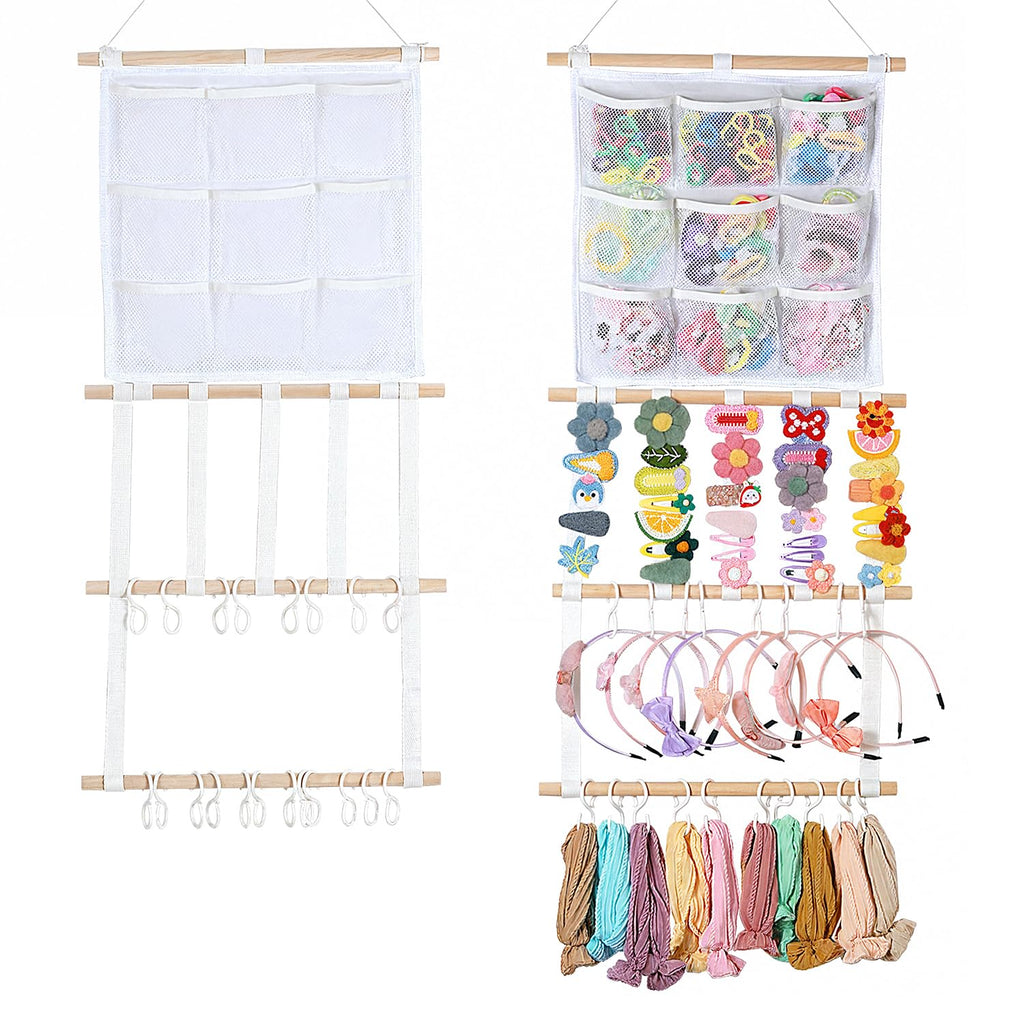 Headband Holder Hair Bows Organizer for Girls, Large Capacity Bow Holder, Pre-Assembled Hair Accessories Wall Hanging Organizer for Toddler Baby Girl Nursery Room Décor