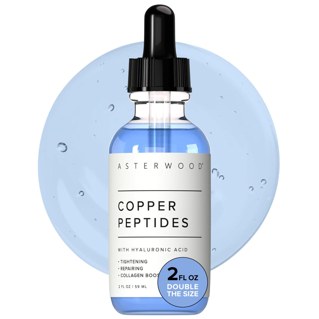 Asterwood Copper Peptides Serum for Face, GHK-Cu Peptide w/Hyaluronic Acid | Topical GHK-Cu with HA, Anti-Aging, Hydrating & Collagen Boosting, Cruelty-Free, 1 Fl Oz