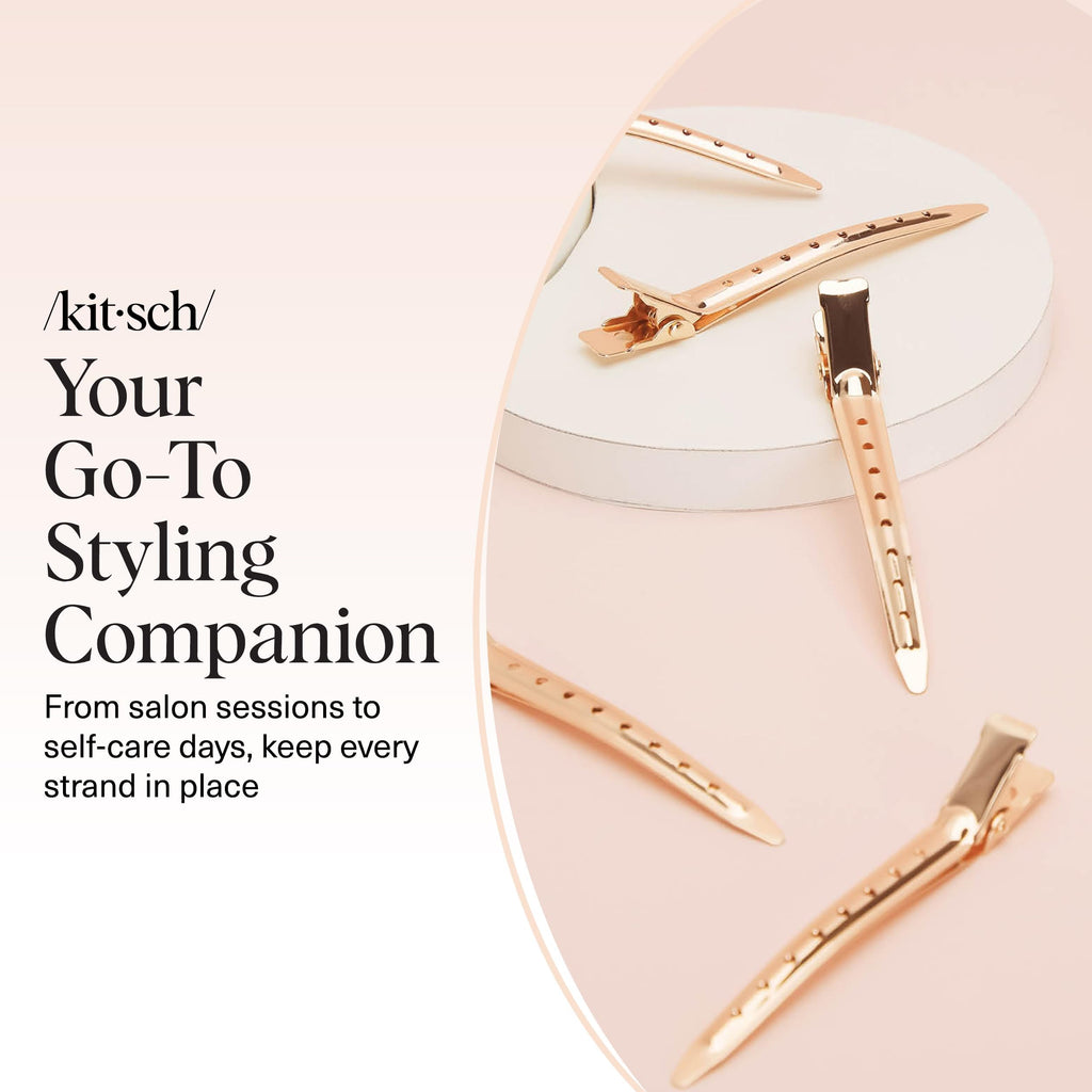 Kitsch Professional Alligator Clips - Rose Gold, 6 Pcs | 3.5" Aluminum Duckbill Hair Clips for Styling – Great Hair Sectioning Clips For Salon, Makeup Application